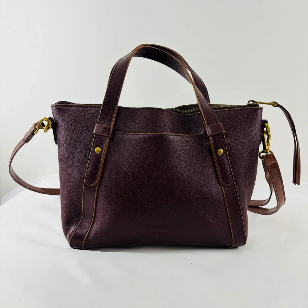 Fossil Felicity Satchel Dark Burgundy Pebbled Leather Crossbody Bag